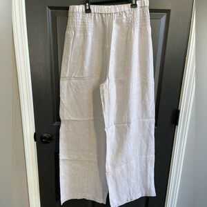 SIGRID OLSEN Oat Tan 100% Linen Wide Leg Pull On Pants Casual Beach Size Large